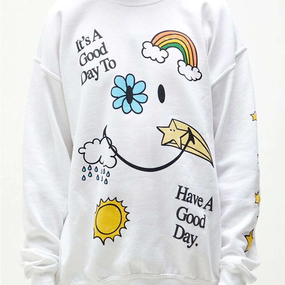 It’s A good Day Crewneck Sweater with Whimsical Designs